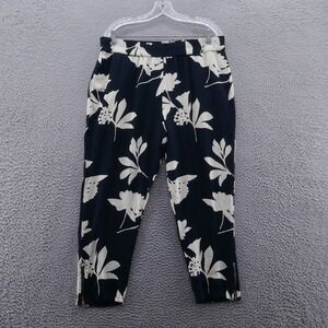 Lucky Brand Floral Print Crepe Ankle Pant XL Navy Blue Ivory Women Pull On Taper
